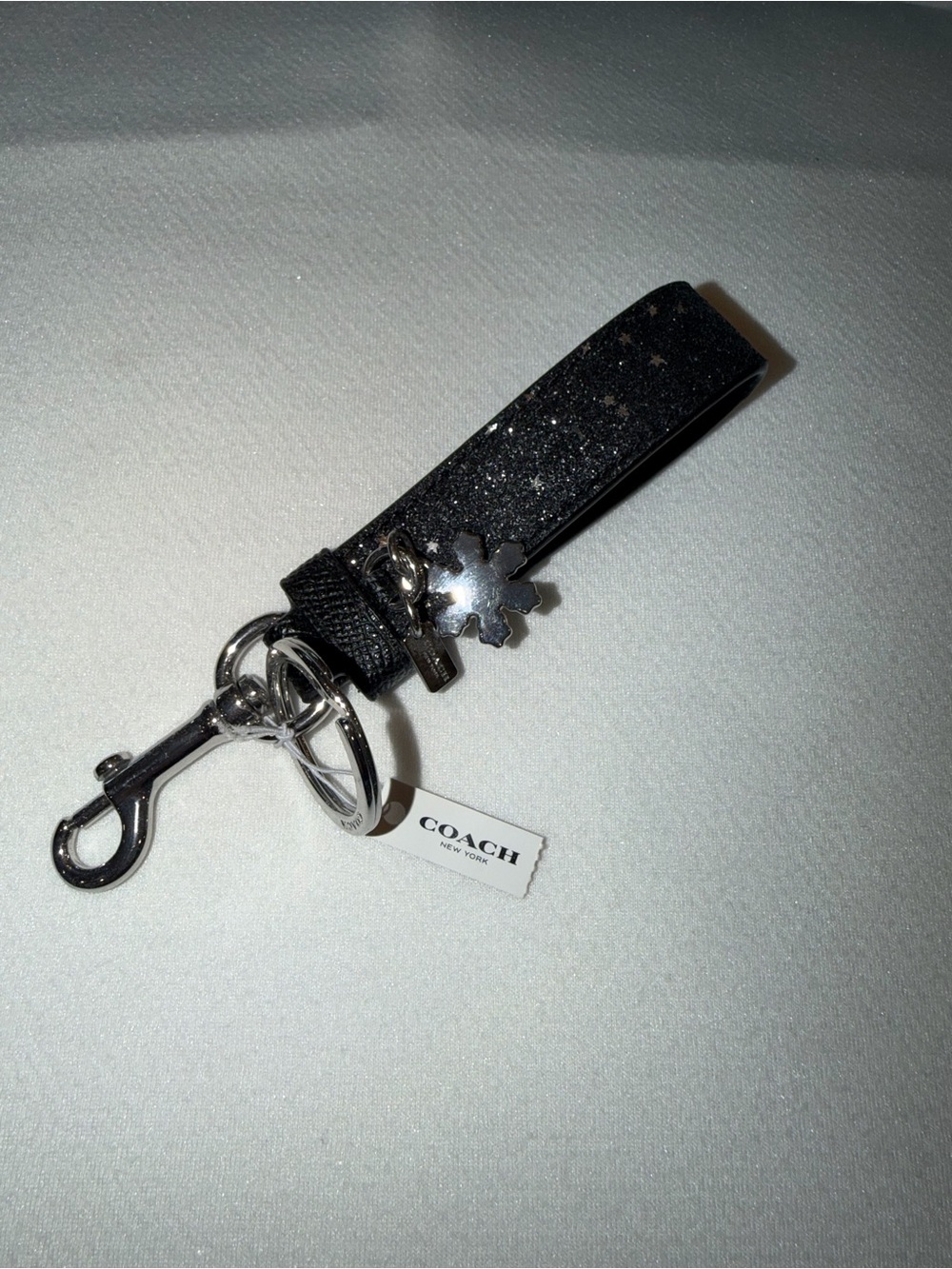 Coach Black Glitter Star Charm Wristlet Keychain/bag charm NWT